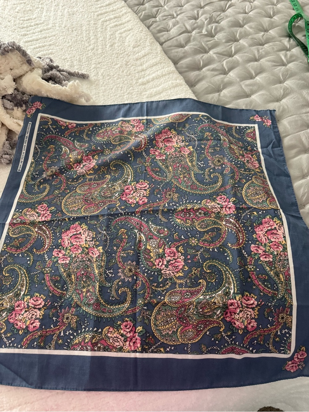 Elegant Navy Floral Paisley cottonScarf - Pink & Navy 🇺🇸 USA